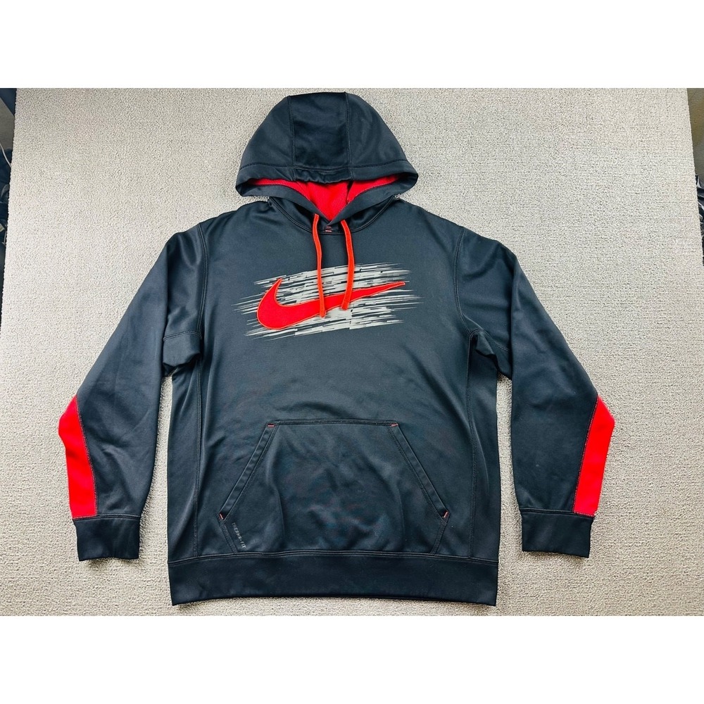 Nike Therma-FIT Hoodie Men M Gray Colorblock Swoosh Pullover Sportswear Athletic